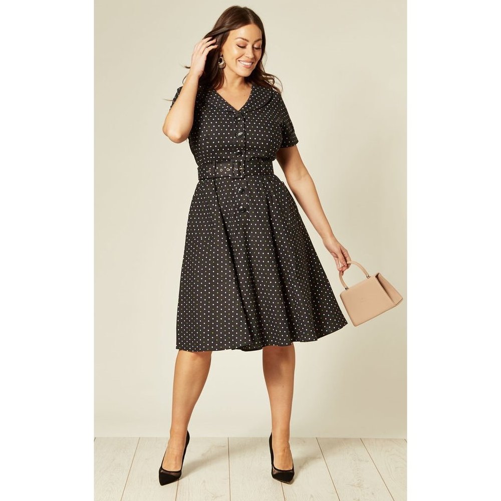 1950s Black and Multicolor Polka Dots Brette Swing Dress